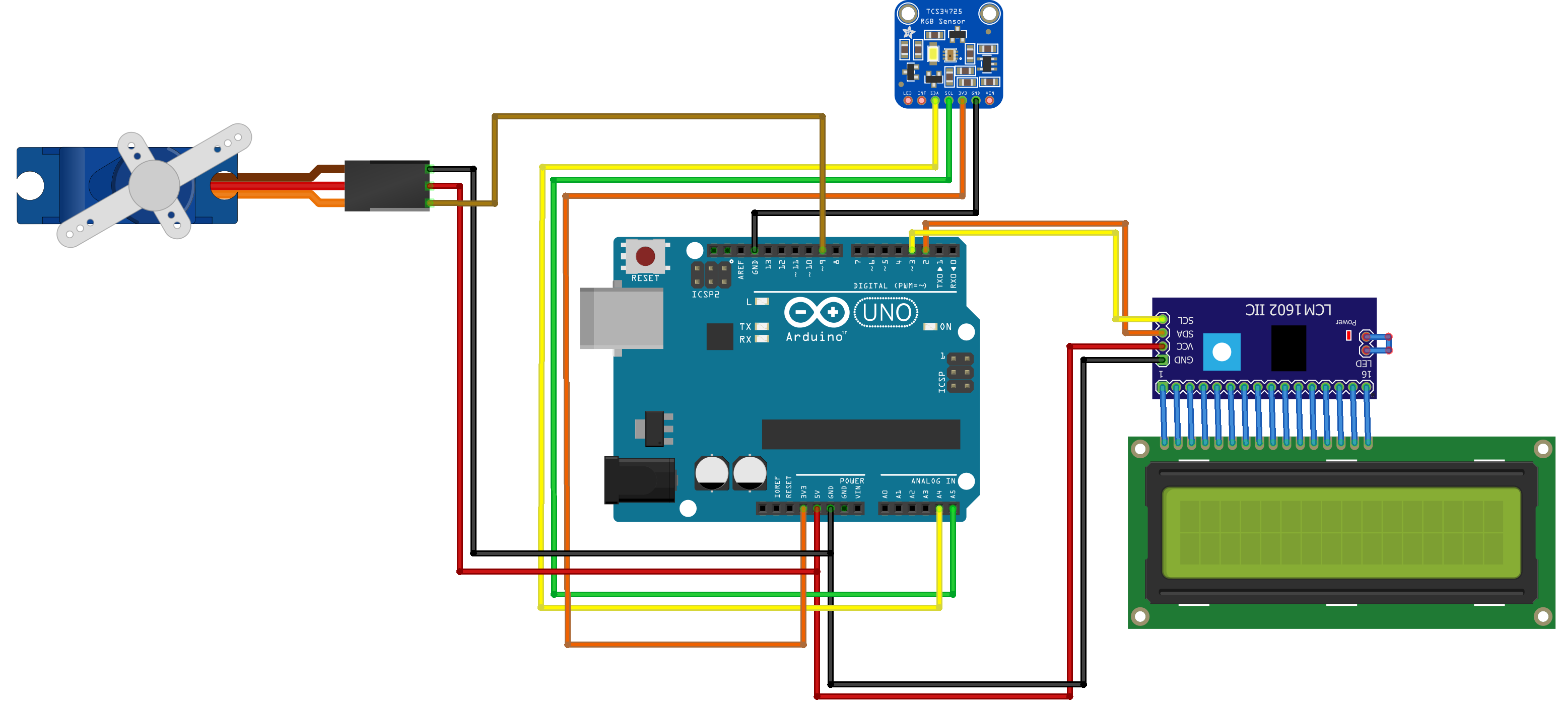 Color Detection and Sorting System with TCS34725 Circuit Diagram